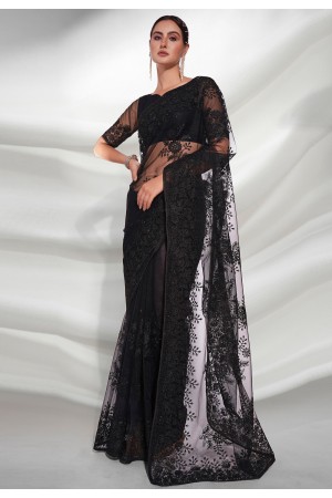 Soft net Saree with blouse in Black colour 5227