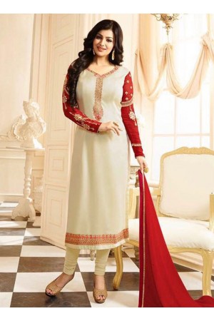 Ayesha Takia Cream Georgette Straight Suit 25108