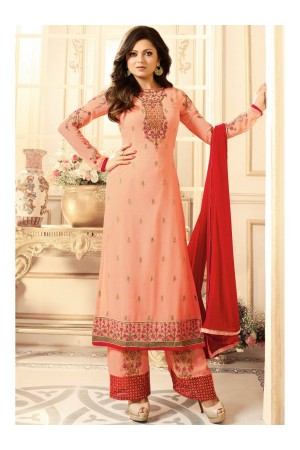 Drashti Dhami peach semi stitched embroidered suit 1801