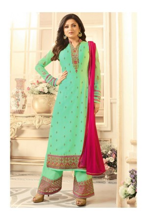 Drashti Dhami turquoise semi stitched embroidered suit 1807