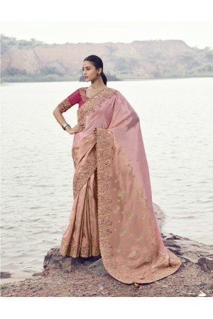 Peach Tissue silk jacquard embroidered wedding saree 8608