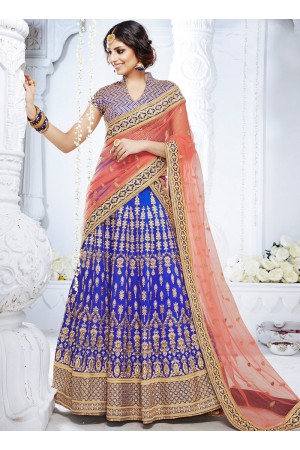 Blue color bhagalpuri silk wedding lehenga