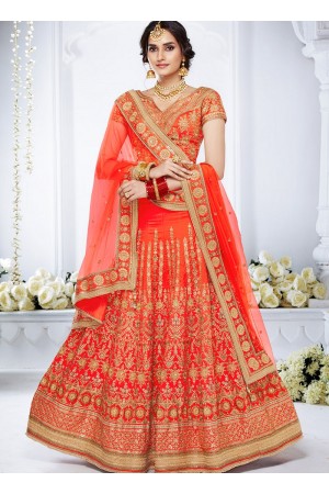 Orange color bhagalpuri silk wedding lehenga