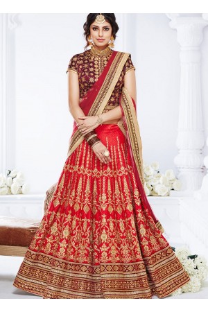 Red color crystal silk wedding lehenga choli