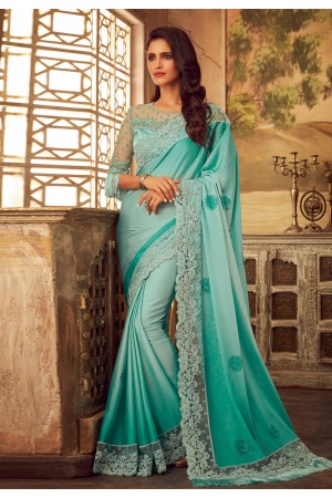 Aqua silk saree with blouse 5103