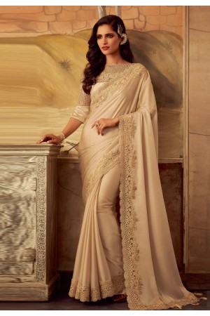 Beige silk saree with blouse 5111