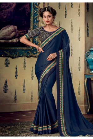 Blue art silk embroidered festival wear saree 88344