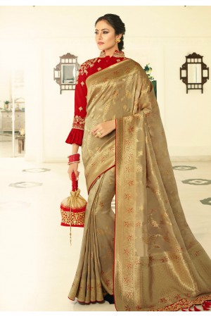 Golden banarasi silk party wear saree 6008