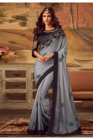 Gray silk saree with blouse 5107