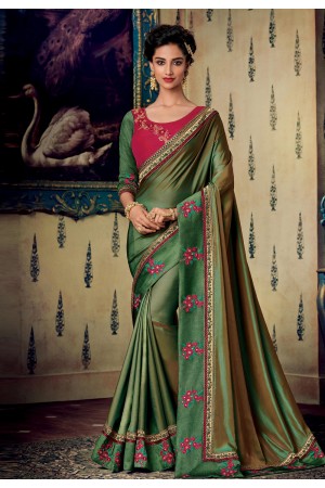 Green art silk embroidered party wear saree 88345