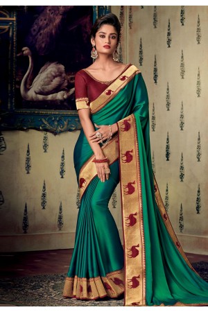 Green art silk embroidered saree with blouse 88342