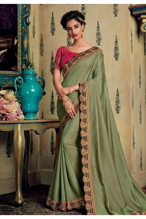 Light green art silk embroidered party wear saree 88347