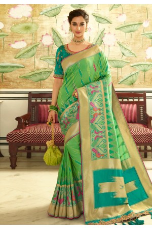 Light green banarasi silk saree with blouse 6003