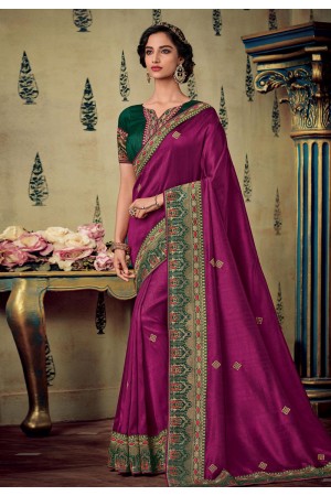 Magenta art silk embroidered saree with blouse 88332