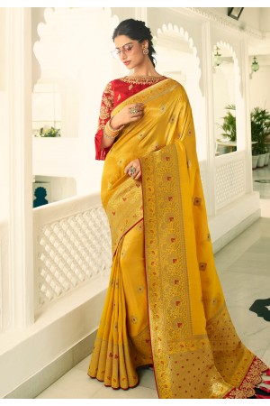 Mustard banarasi silk saree with blouse 6005