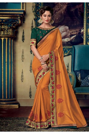 Orange art silk embroidered festival wear saree 88337