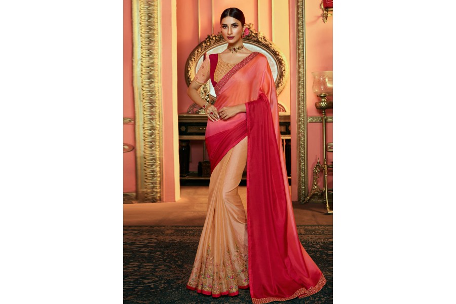 HIMAWARI Peach Saree  (Set of 2)