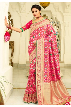 Pink banarasi silk festival wear saree 6004
