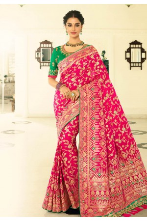 Pink banarasi silk saree with blouse 6001