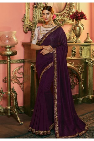 Purple silk party wear saree 113