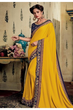 Yellow art silk embroidered saree with blouse 88346