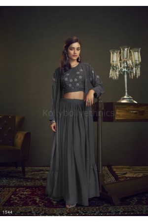 Grey color crop top with skirt and Jacket bridesmaid outfit