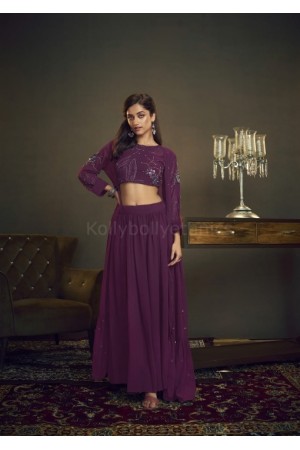 Purple color crop top with skirt and Jacket bridesmaid outfit