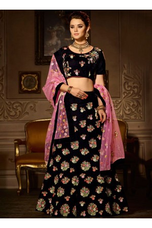 Black embroidered work velvet a line lehenga choli 5006