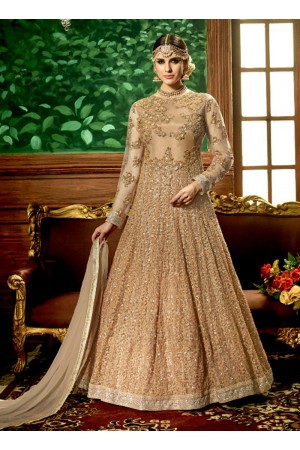 Golden net bridal wear embroidery work anarkali style 3886