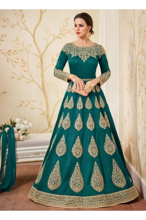 Teal green color thapa silk party wear anarkali kameez