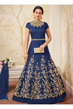 Navy blue mastani silk color party wear anarkali kameez