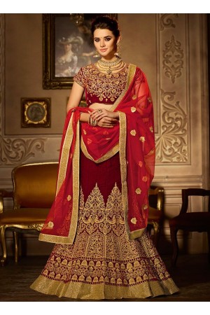 Maroon velvet a line wedding lehenga choli 5007