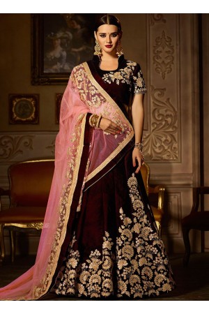 Ravishing velvet lace work a line wedding lehenga choli 5001