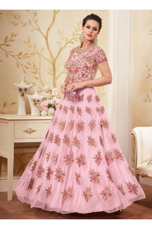 Light pink color net party wear anarkali kameez