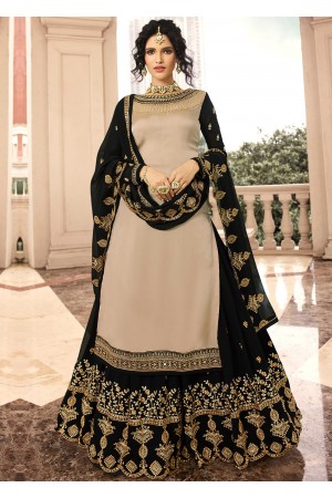 Beige Embroidered Kurti Style Lehenga Latest 17205