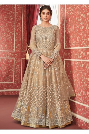 Embroidered Beige Net Kurti Style Lehenga 8301