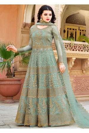 Embroidered Turquoise Net Kurti Style Lehenga Latest 10034