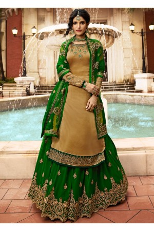 Golden Satin Embroidered Kurti Style Lehenga Latest 17206