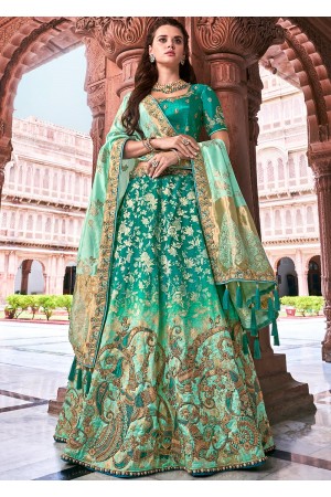 Green Shaded Silk Jacquard Woven Lehenga Choli 2710