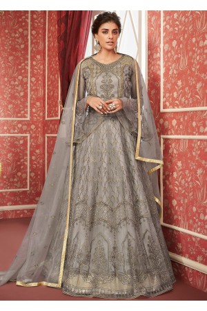 Grey Bell Sleeved Embroidered Kurti Style Lehenga 8299