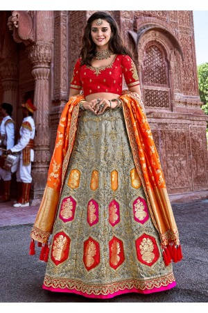 Grey Embroidered Traditional Lehenga Choli 2707