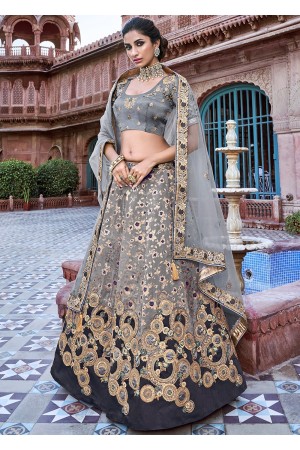 Grey Silk Jacquard Traditional Lehenga Choli 2715