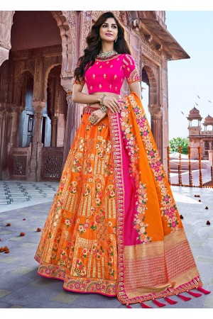 Orange Woven Silk Jacquard Traditional Lehenga Choli 2712