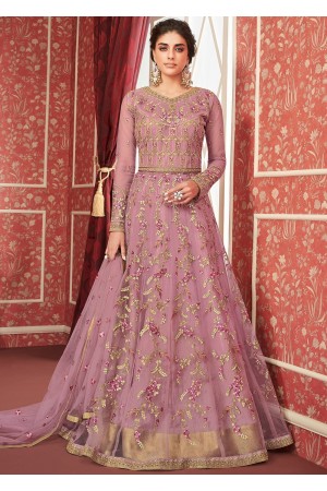 Purple Embroidered Net Kurti Style Lehenga 8302