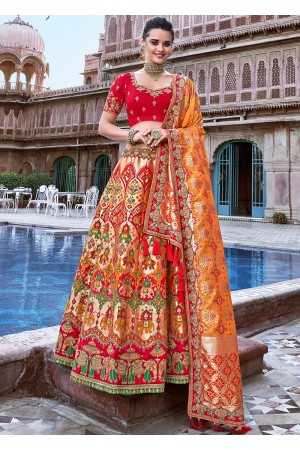 Red Traditional Silk Jacquard Lehenga Choli Latest 2701