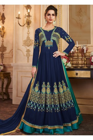 Royal Blue Embroidered Kurti Style Lehenga 43001