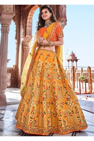 Yellow Silk Jacquard Traditional Lehenga Choli 2713