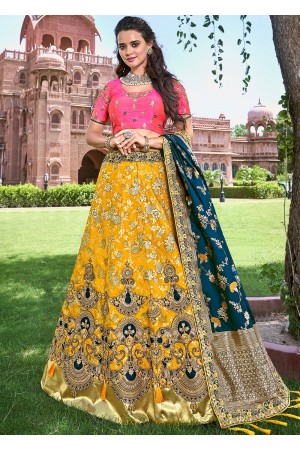 Yellow Silk Jacquard Woven Lehenga Choli 2705