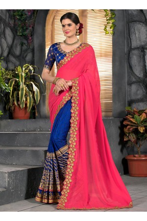 Blue and pink party wear saree 2004