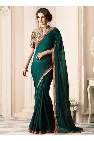 Green satin designer saree 40005